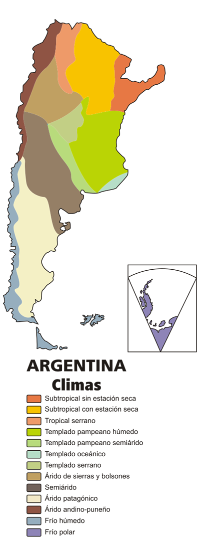 Mapa de climas de Argentina.