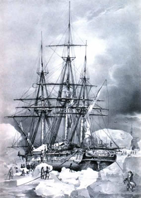 El Astrolabe tomando agua en un témpano el 6 de febrero de 1838.