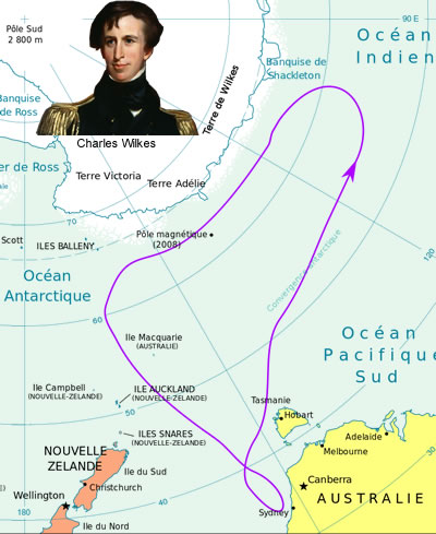Ruta de la expedición Wilkes en la Antártida.