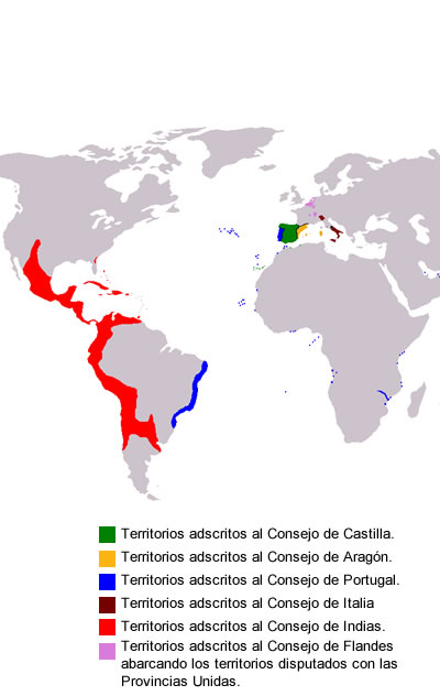Mapa de los territorios an américa del rey de España Felipe II en 1598