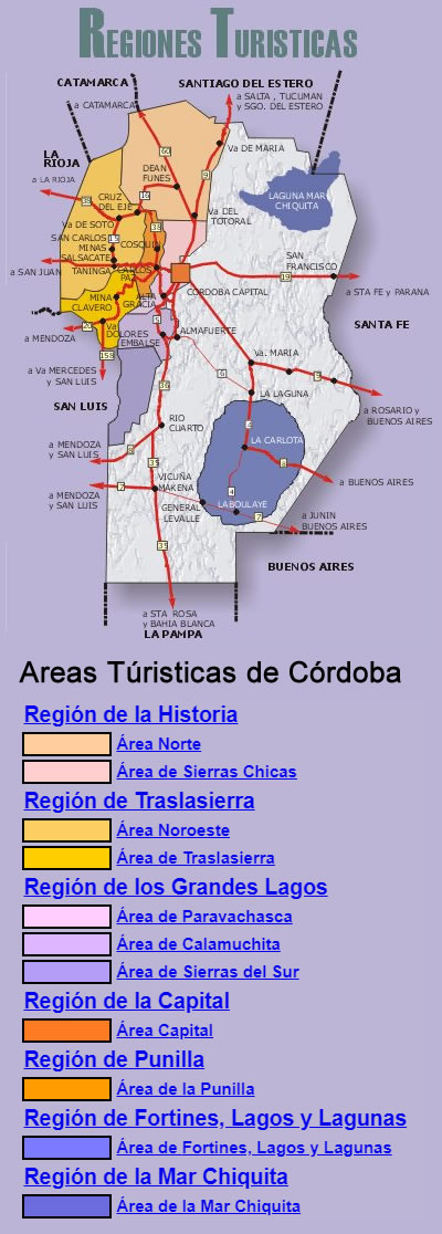 Regiones Turísticas en la provincia de córdoba