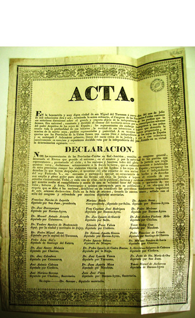 Impreso original del Acta de la declaración de la Independencia de las Provincias Unidas en Sudamérica.