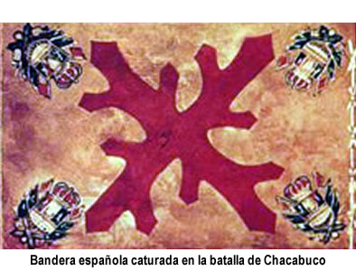 Bandera española caturada en la batalla de Chacabuco