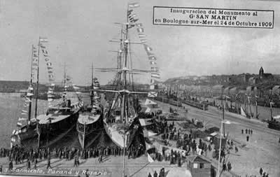 Flota naval enviada por Argentina compuesta por la Fragata Sarmiento, las cañoneras Paraná y Rosario