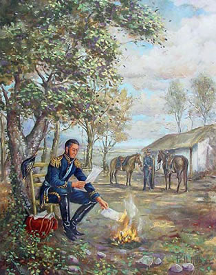 San Martín quema de correspondencia comprometedora.