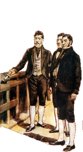 San Martín, Alvear y Zapiola antes de desembarcar en Buenos Aires, a bordo de la goleta Canning