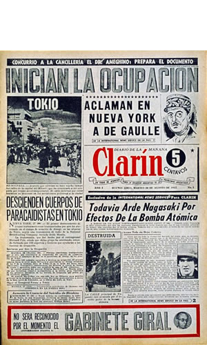 Primera edición del diario argentino Clarín (24 de Agosto de 1945)
