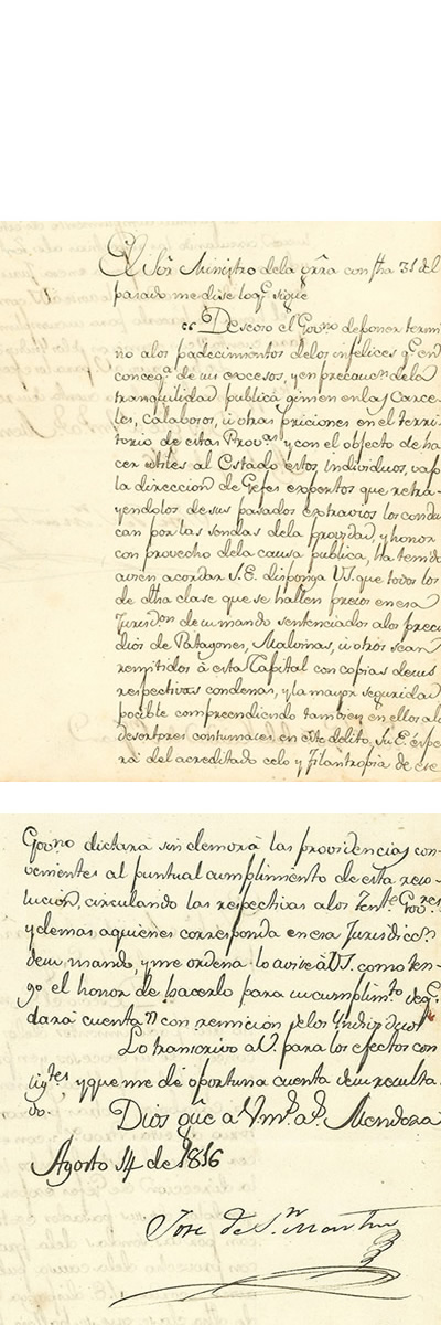 Carta de José de San Martín de 1816, donde preguntó al Gobernador de la provincia de San Juan sobre los prisioneros de las Islas Malvinas para el Cruce de los Andes.