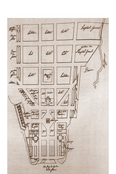Plano de la colonia de Louis Antoine de Bougainville de Port Saint Louis