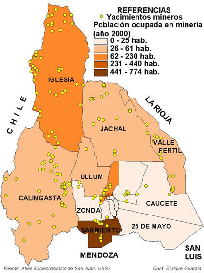 Distribución minera en San Juan