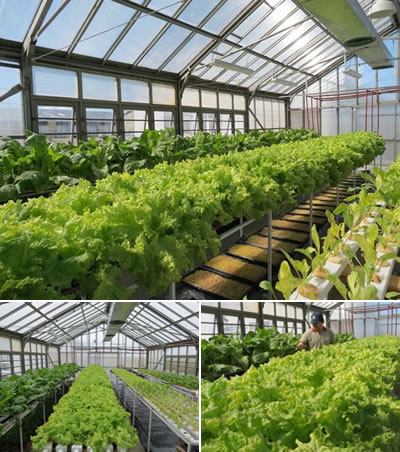 Cultivo de verduras de hoja en invernadero