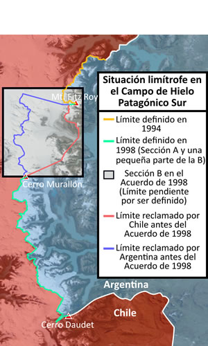 Límites de campo de hielo patagónico sur