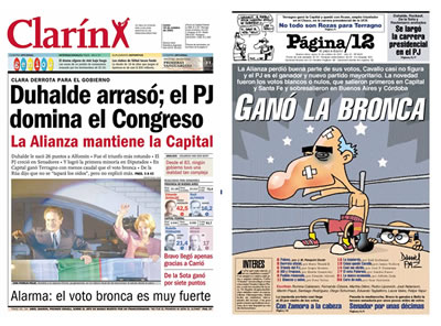 Tapas de Clarín y Pagina 12 en las elecciones de medio término