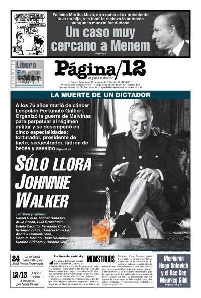 Tapa del diario Página 12 ante la muerte del ex-dictador Galtieri