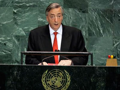 Néstor Kirchner durante el primer discurso ante la ONU