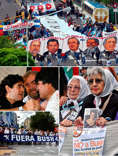 Manifestantes contra el ALCA en Mar del Plata 2005